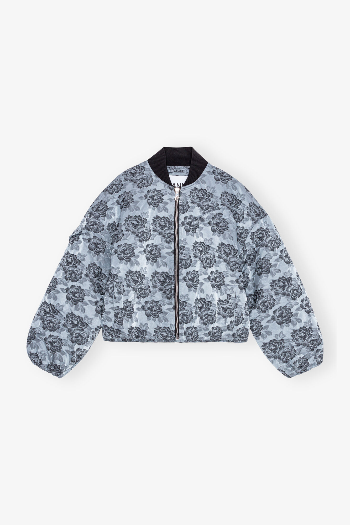 Botanical Jacquard Bomber Jacket, Polyamide, in colour Illusion Blue - 1 - GANNI