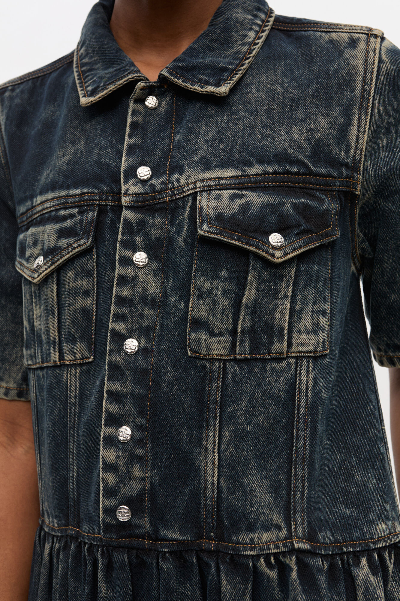 Black Washed Denim Dress, Tencel, in colour Black Washed - 4 - GANNI
