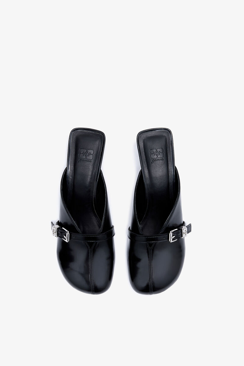Sue Heeled Mules in Black Oleatex, Oleatex&trade;, in colour Black - 3 - GANNI