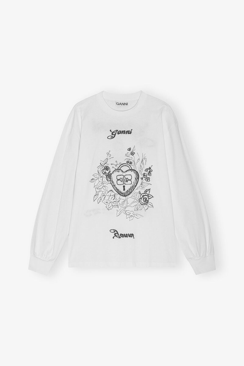 White Re-cut Heavy Long-sleeve T-shirt, Organic Cotton, in colour Egret - 1 - GANNI