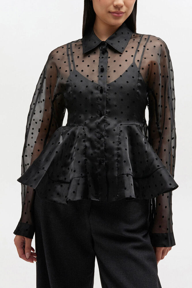 Black Organza Peplum Shirt, Black