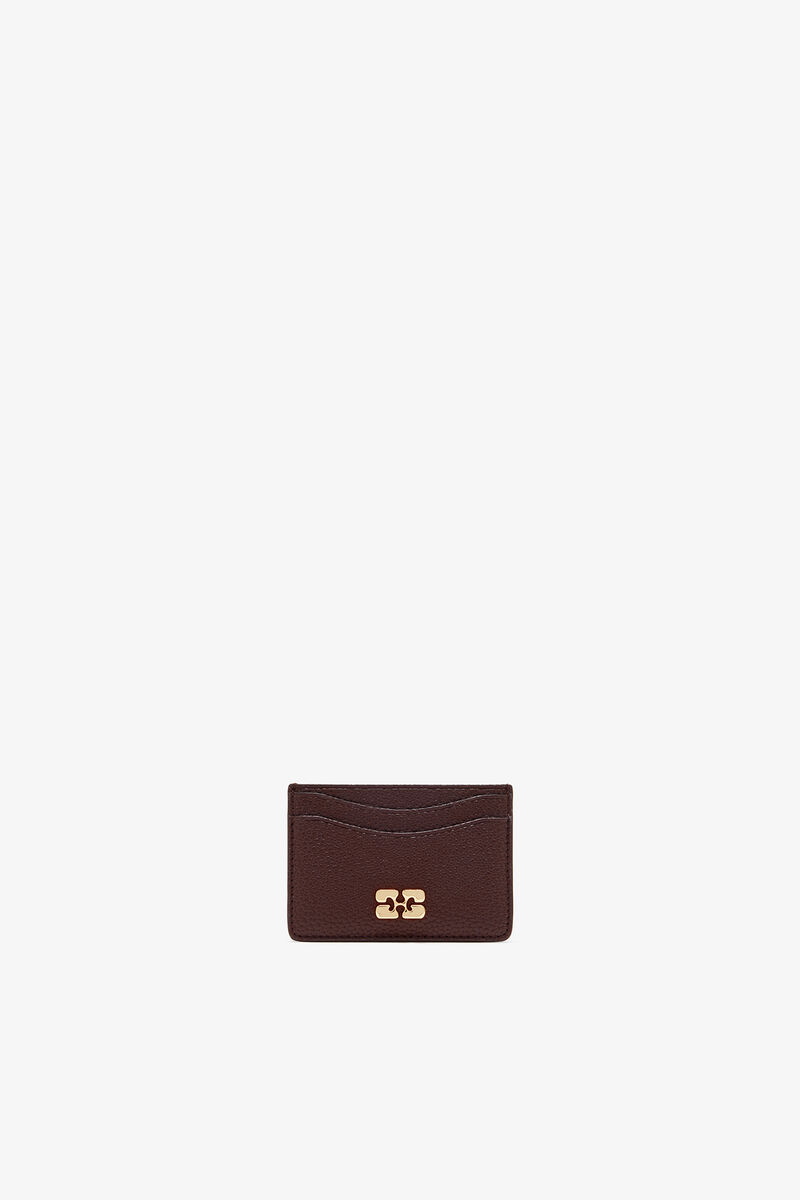 Card Holder in Grained Brown, Recycled Polyester, in colour Chicory Coffee - 1 - GANNI