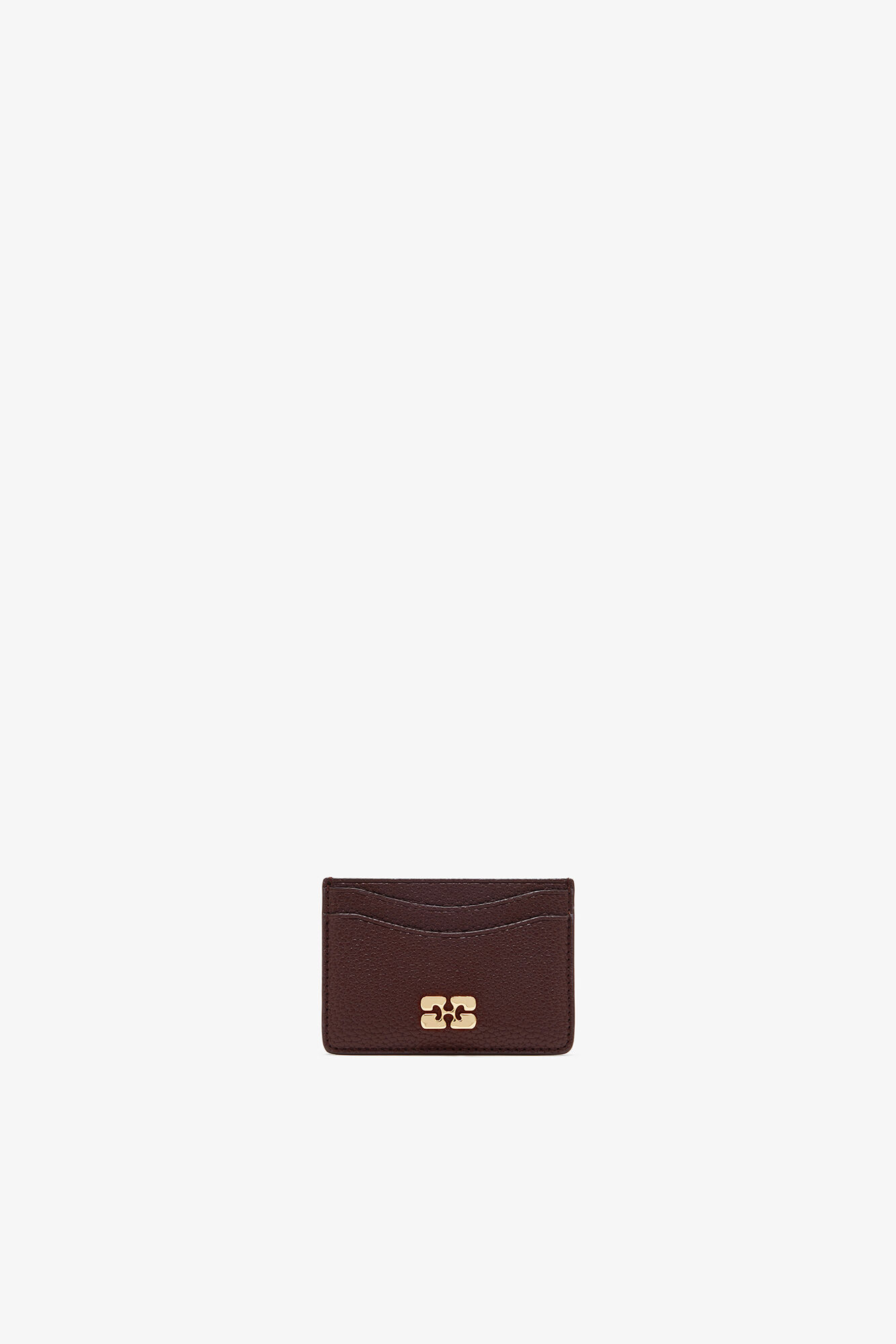 Card Holder in Grained Brown, Recycled Polyester, in colour Chicory Coffee - 1 - GANNI
