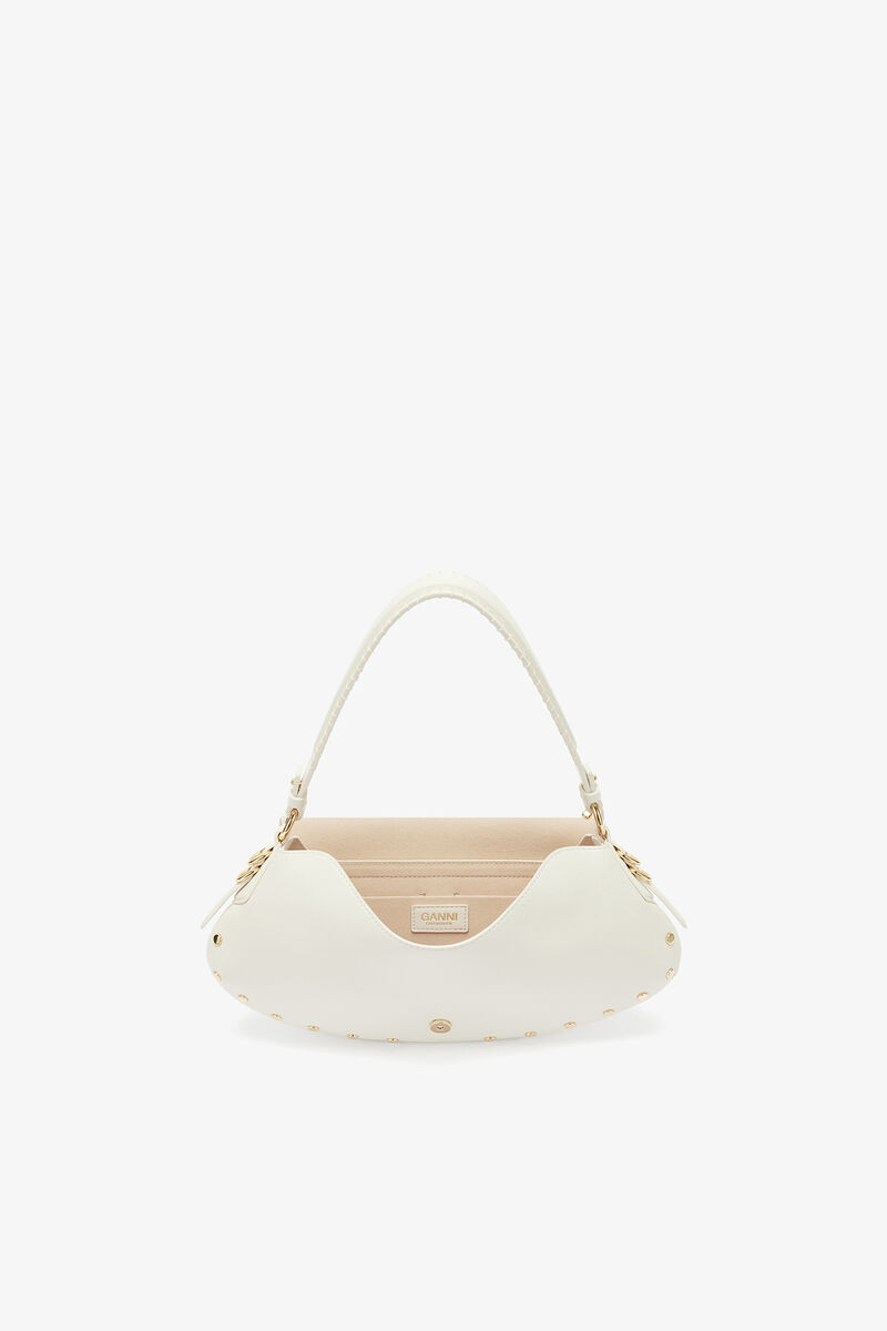 B-Kat taske med studs i hvid, Recycled Leather, in colour Egret - 3 - GANNI