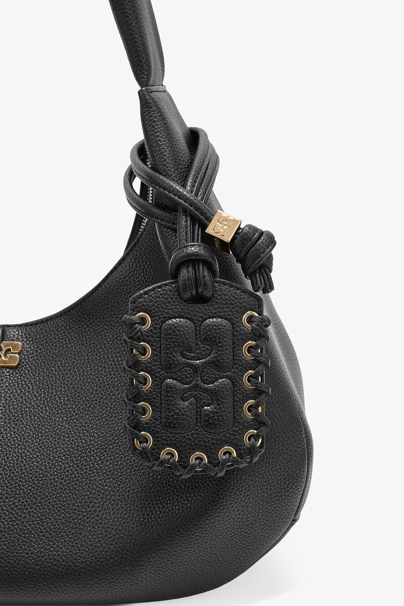 Black Grained Medium Hobo Bag, Polyurethane, in colour Black - 3 - GANNI
