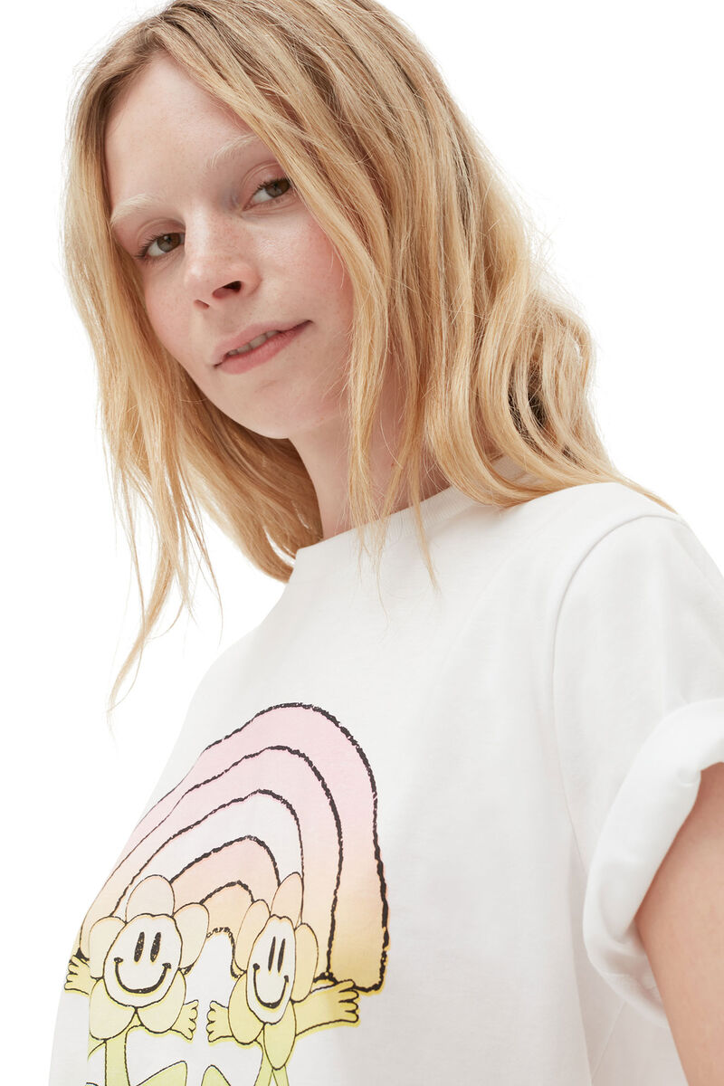 Relaxed Rainbow T-shirt , Cotton, in colour Bright White - 4 - GANNI