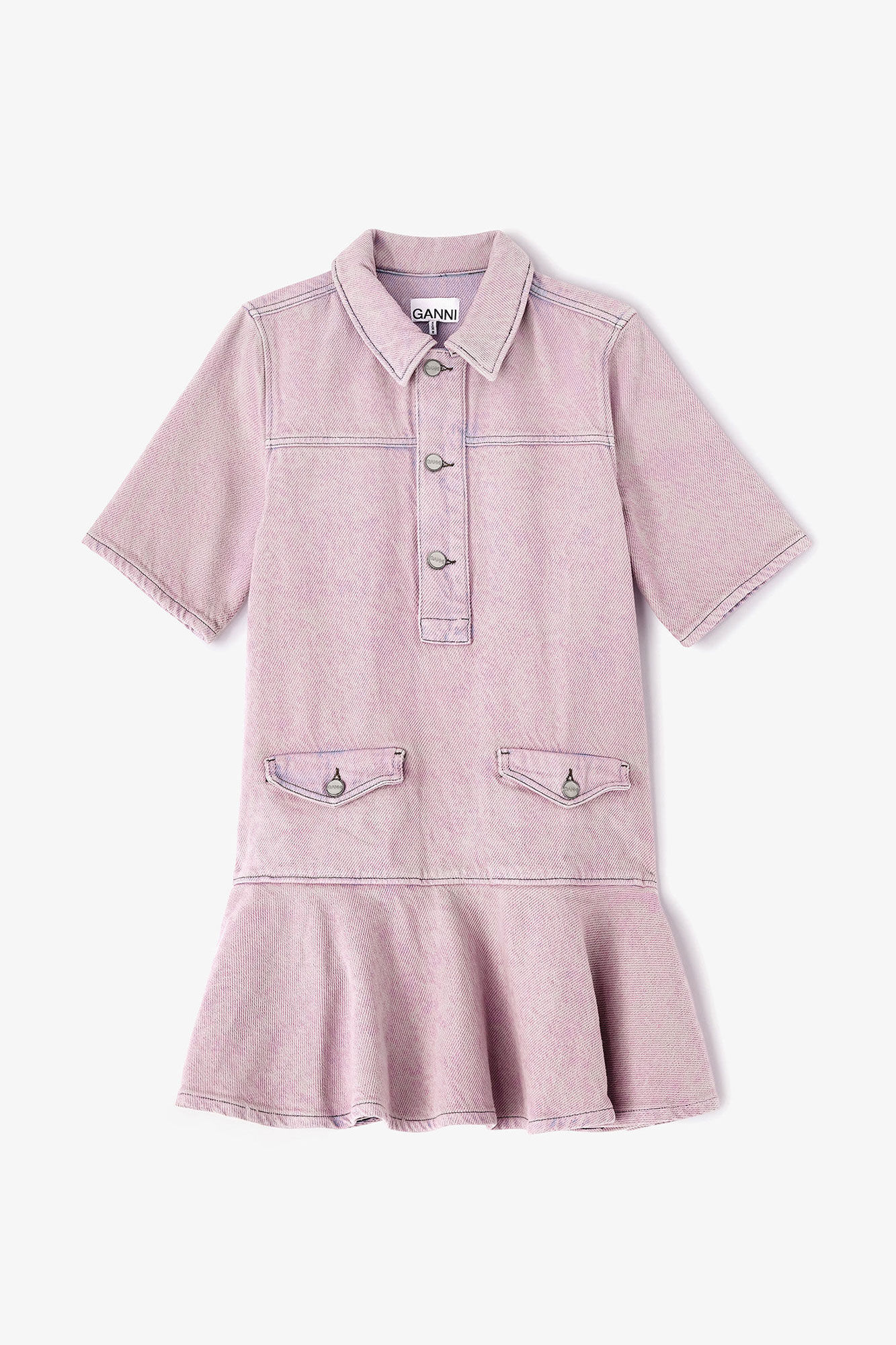 Pink Washed Denim Dress, Organic Cotton, in colour Cameo Pink - 1 - GANNI