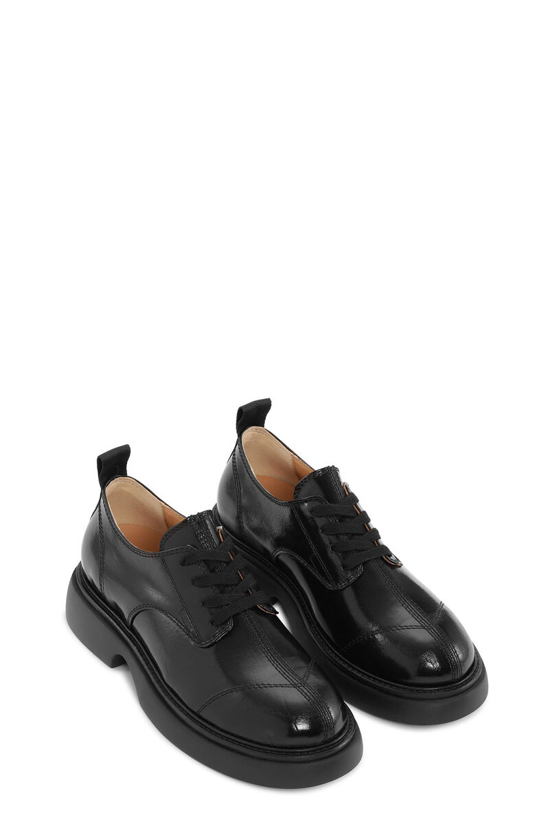 Black Everyday Lace-Up Derby Shoes, Polyester, in colour Black/Black - 2 - GANNI