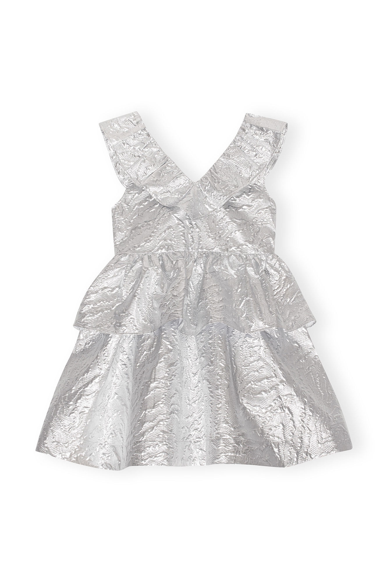 Metallic Jacquard Layer Dress, Metallic fiber, in colour Silver - 2 - GANNI