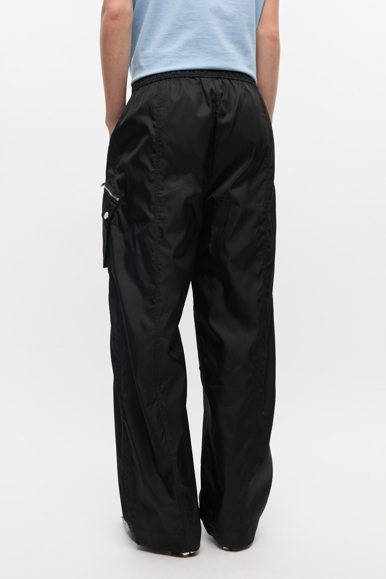 Black Nylon Elasticated Trousers, Polyurethane, in colour Black - 3 - GANNI