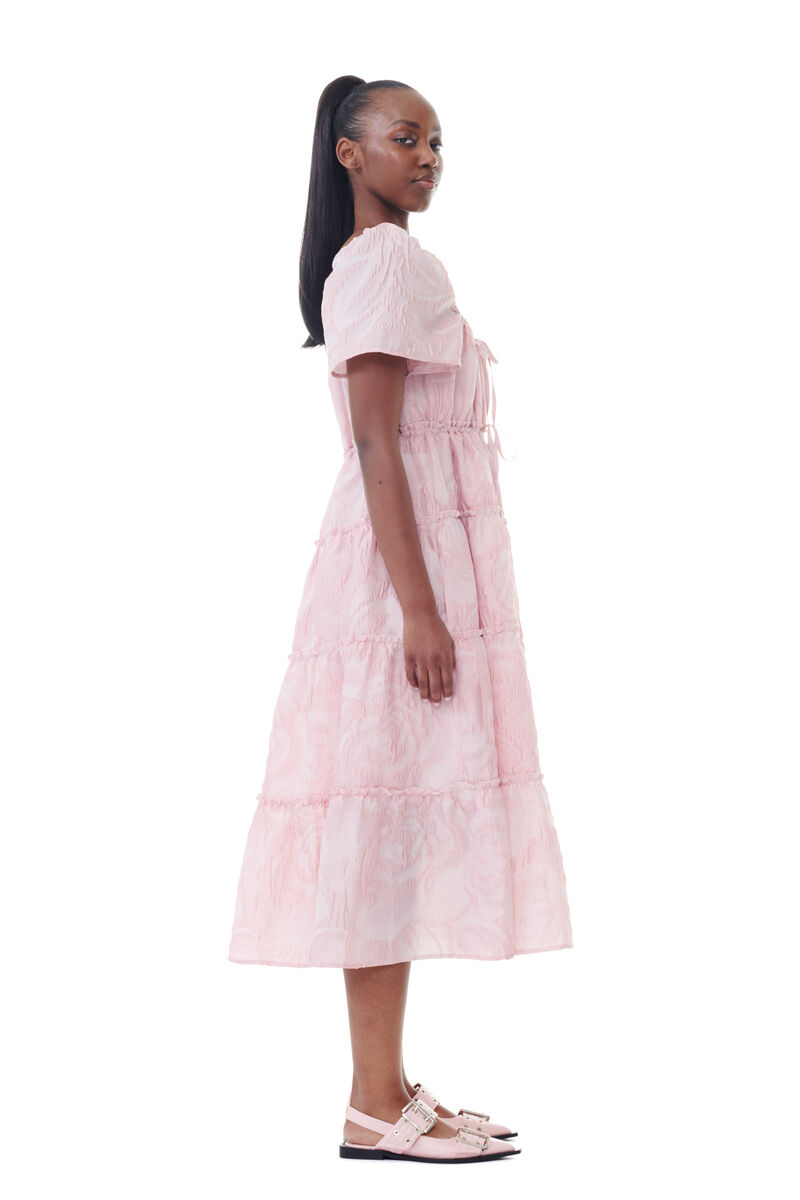 Pink Textured Cloqué Layer Dress, Nylon, in colour Bleached Mauve - 3 - GANNI