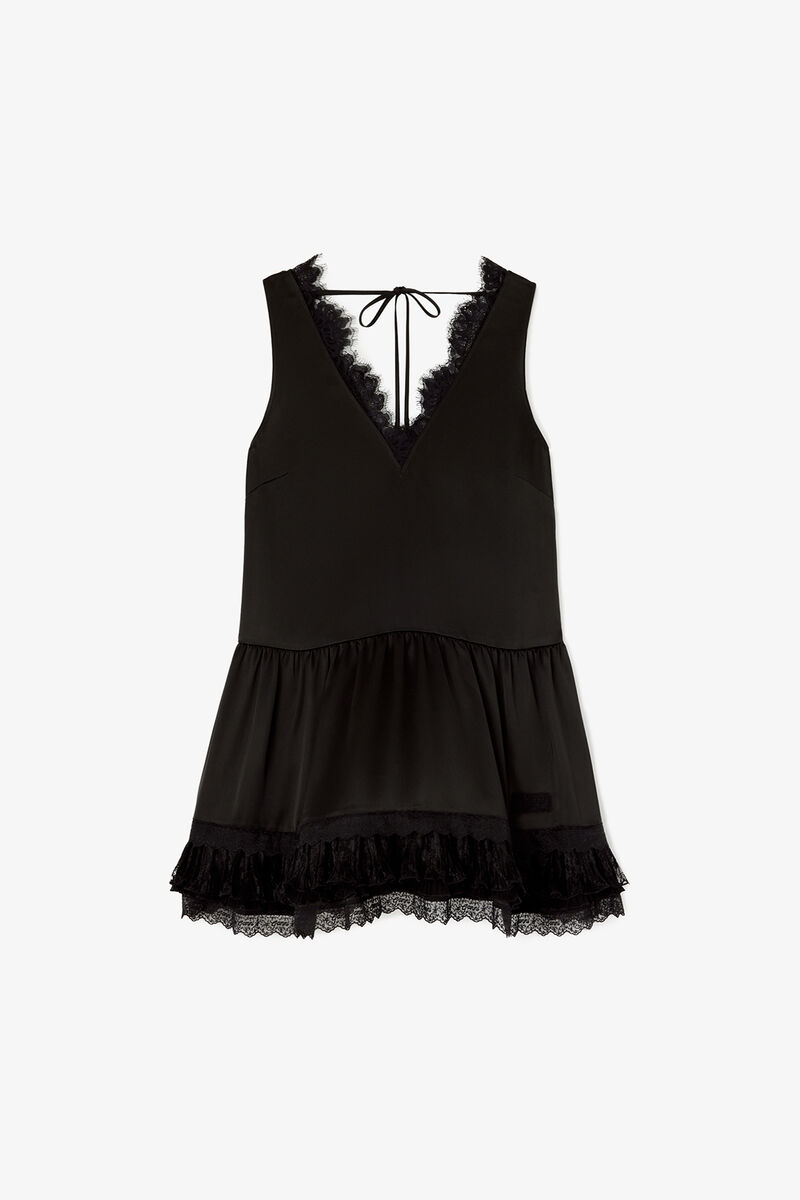 Dress in Lace Satin, Acetate, in colour Black - 1 - GANNI