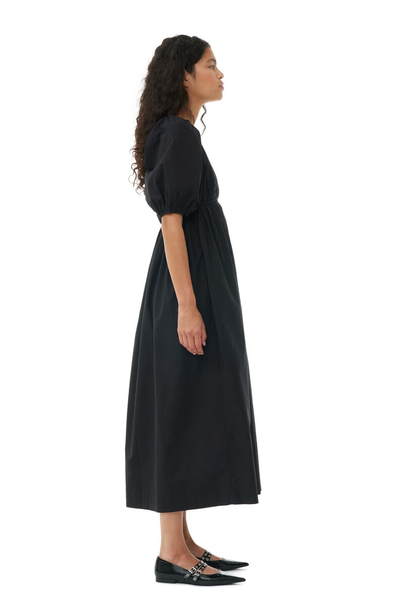 Black Cotton Poplin Long Dress, Cotton, in colour Black - 3 - GANNI