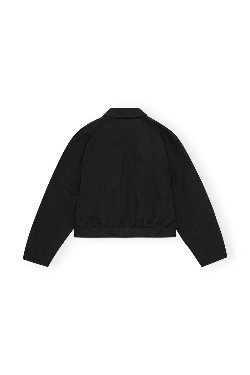 Black Heavy Twill Short Jacket, Recycled Polyester, in colour Black - 2 - GANNI