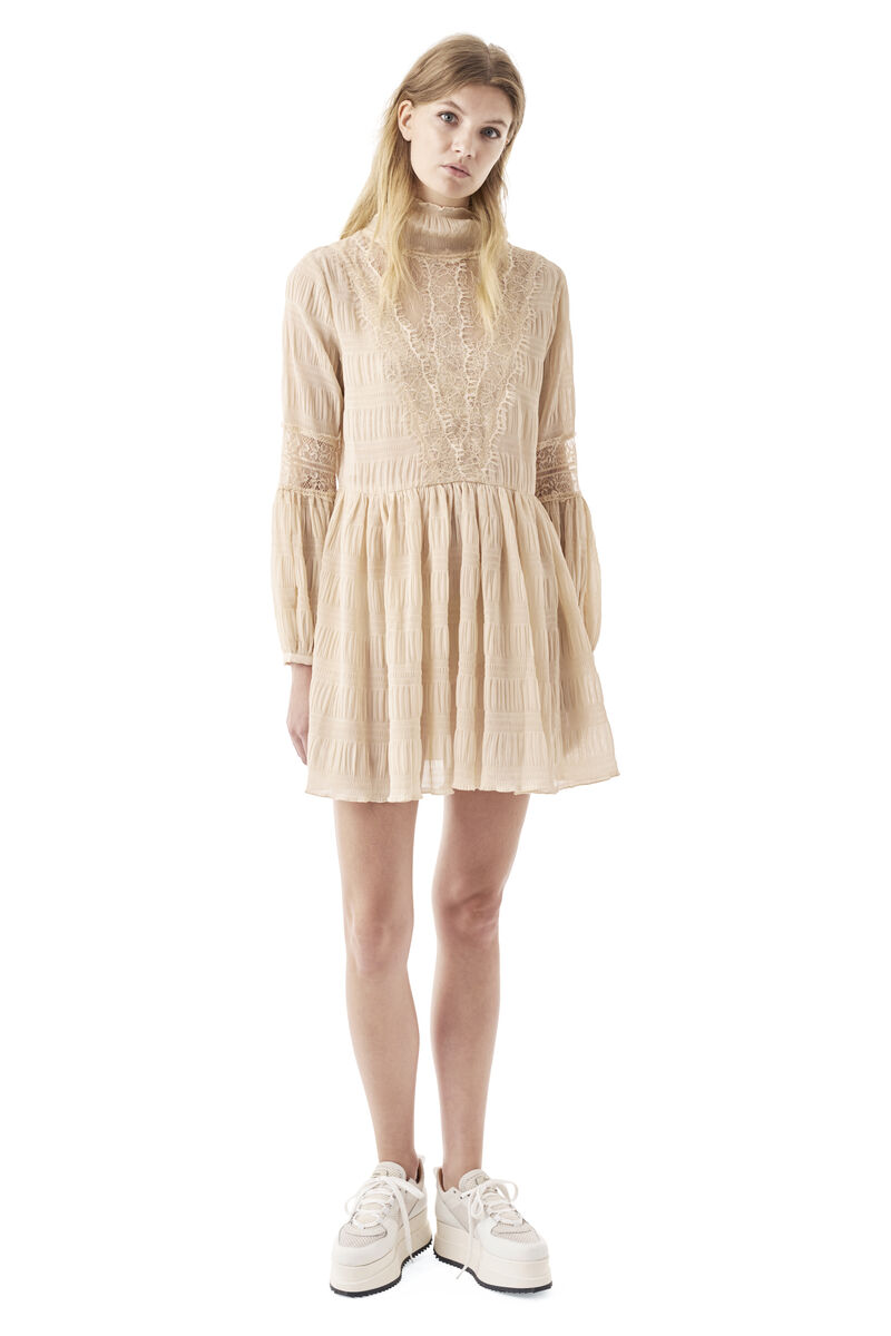 Hall Pleat Mini Dress, in colour Ivory Cream - 1 - GANNI