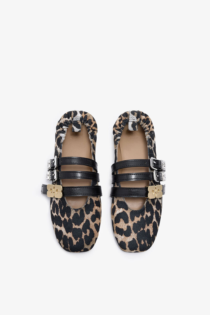 Sue Triple Ballerina in Leopard, Recycled Cotton, in colour Almond Milk - 3 - GANNI