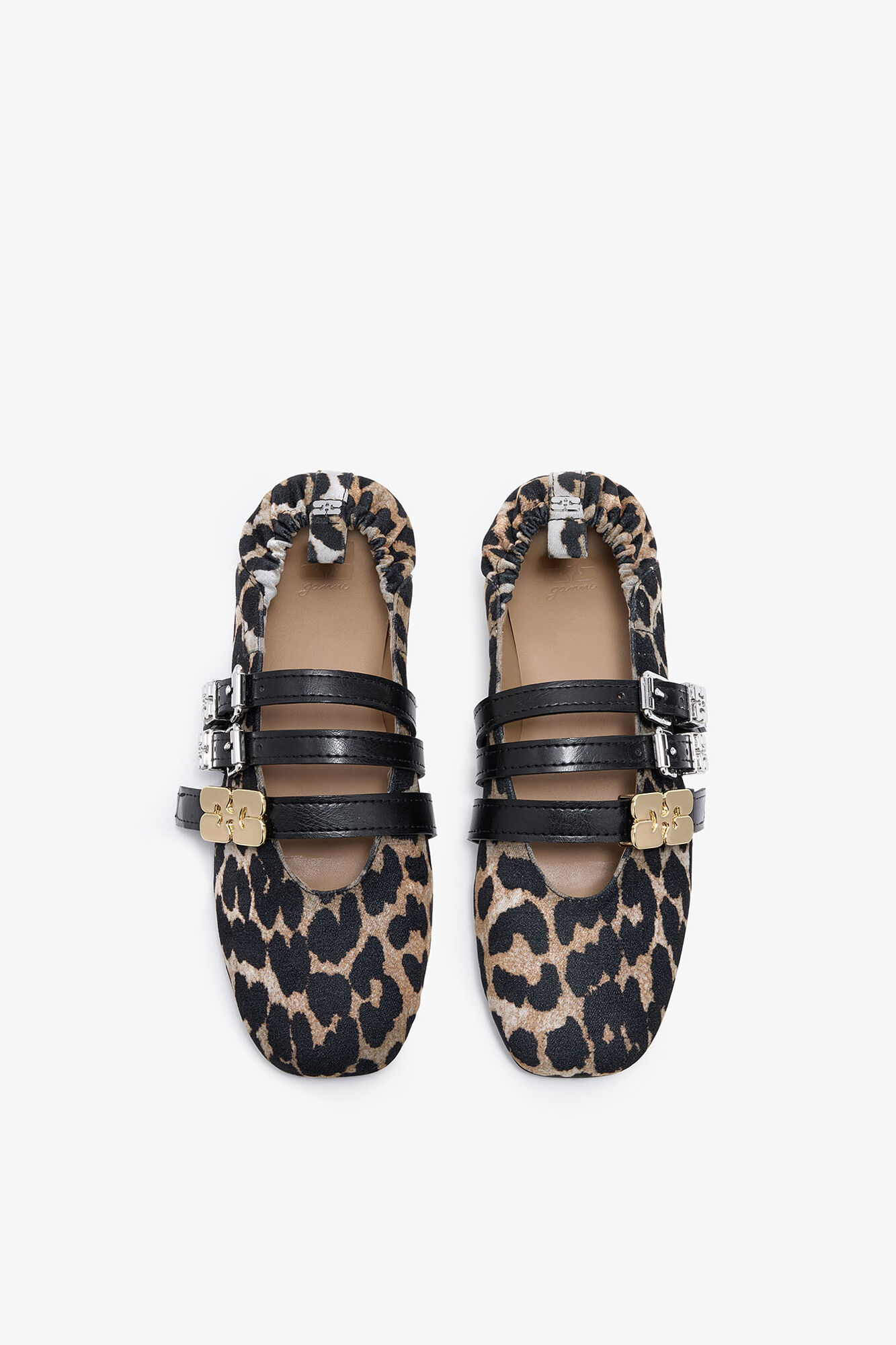 Sue Triple Ballerina in Leopard, Recycled Cotton, in colour Almond Milk - 3 - GANNI