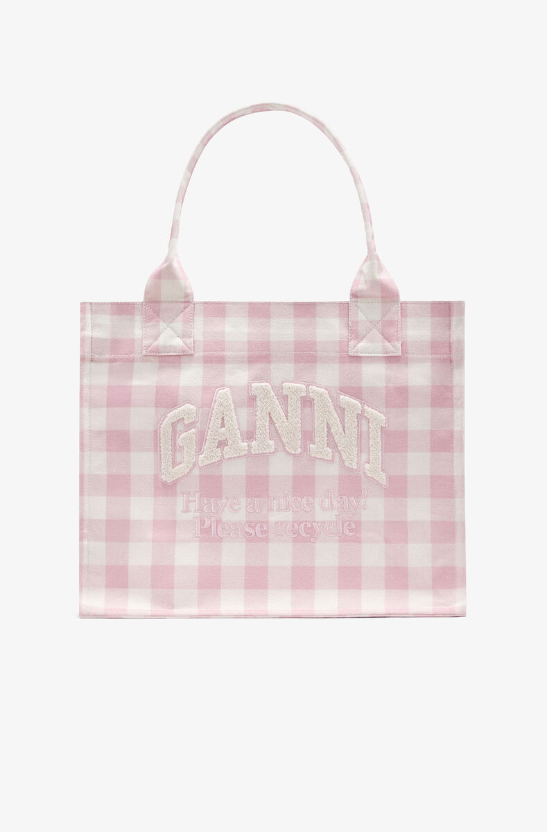 Stor ternet Vichy tote, Recycled Cotton, in colour Bleached Mauve - 1 - GANNI