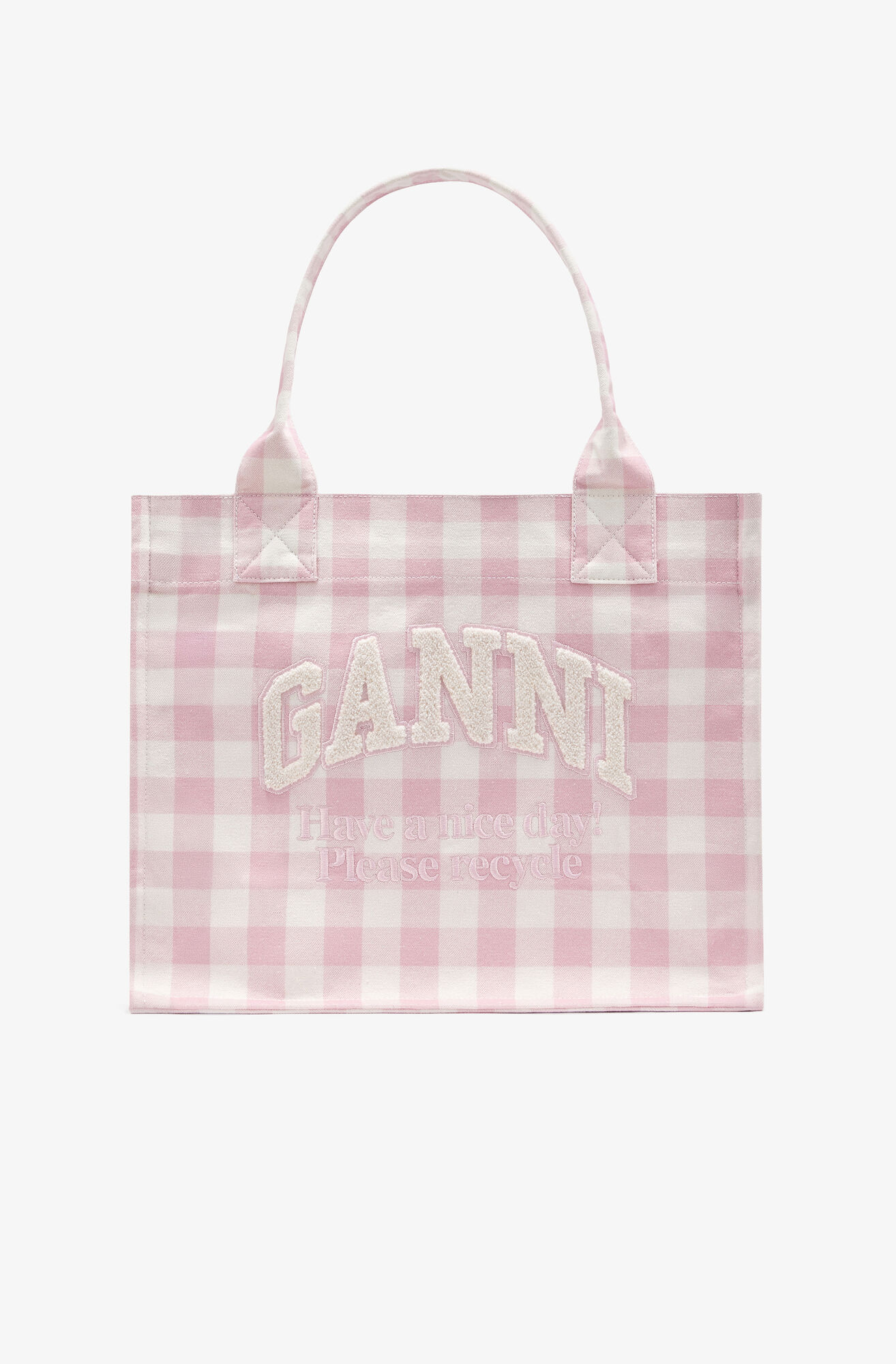 Stor ternet Vichy tote, Recycled Cotton, in colour Bleached Mauve - 1 - GANNI
