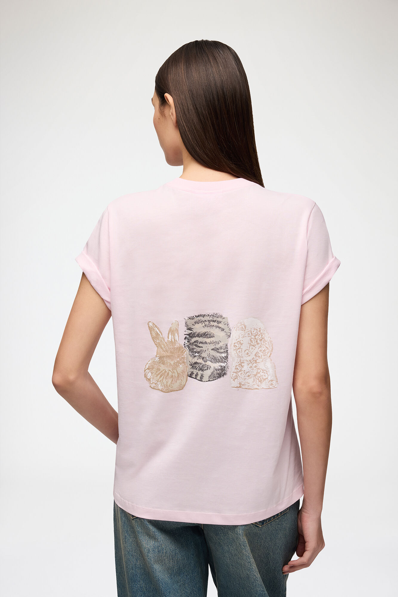 T-Shirt mit Tieren, Organic Cotton, in colour Chalk Pink - 3 - GANNI