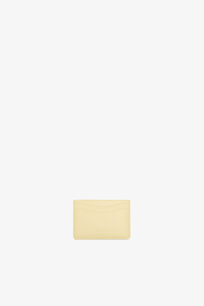 Bou Card Holder in Yellow, Recycled Leather, in colour Yellow Cream - 2 - GANNI