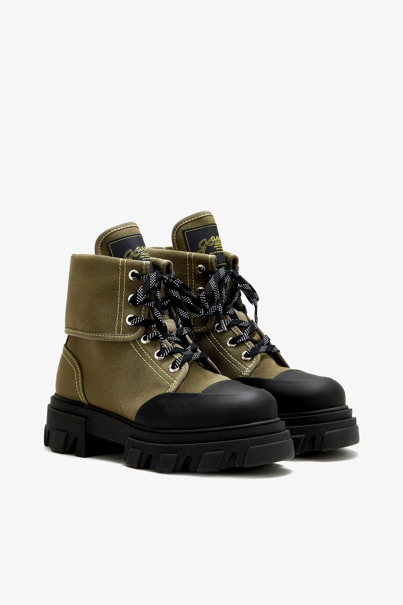 Trail Boots in Green Canvas, Cotton, in colour Military Olive - 2 - GANNI