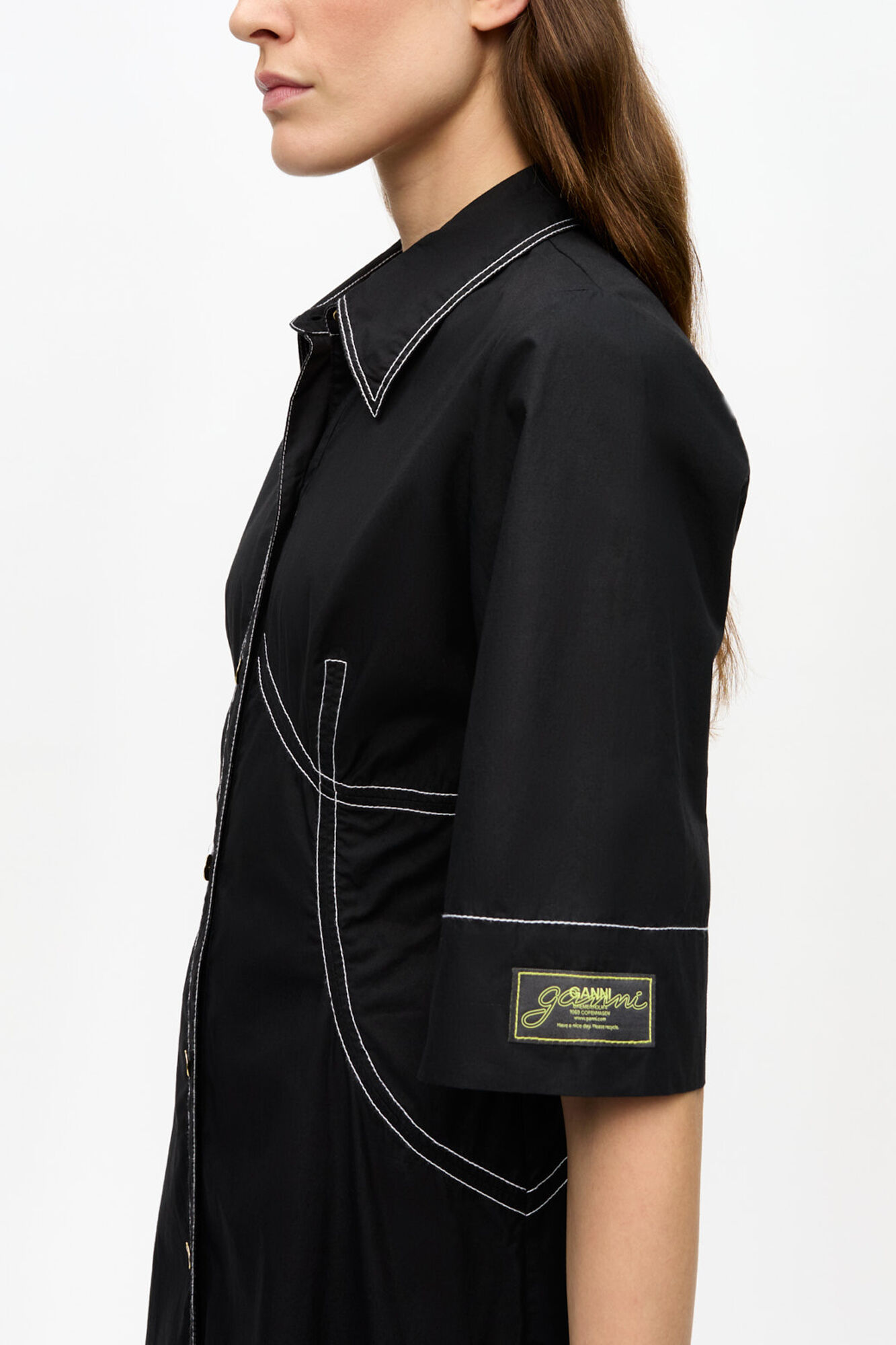 Black Cotton Poplin Shirt Dress | GANNI US