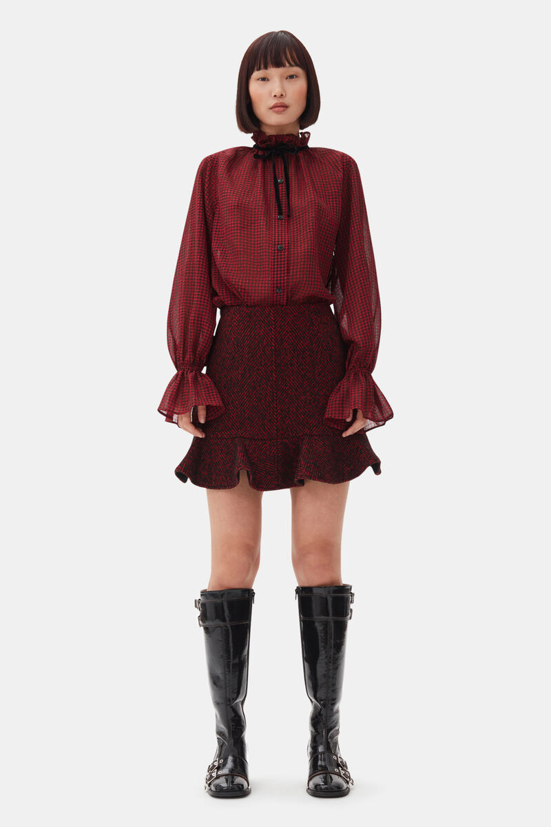 Red Sheer Tie String Shirt, Recycled Polyester, in colour Winery - 2 - GANNI