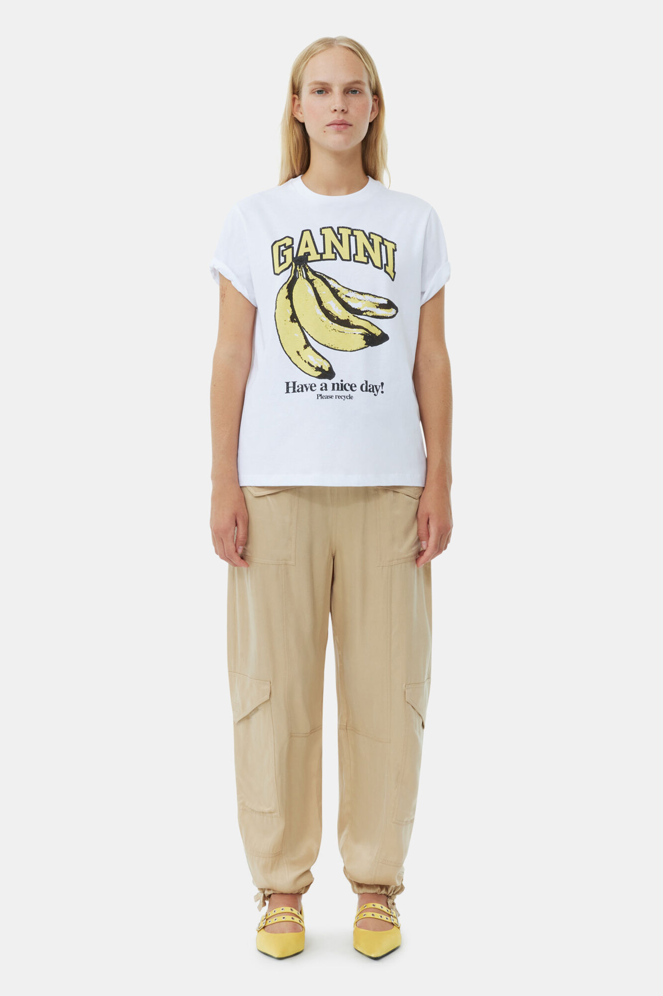 White Relaxed Banana T-shirt, Cotton, in colour Bright White - 2 - GANNI