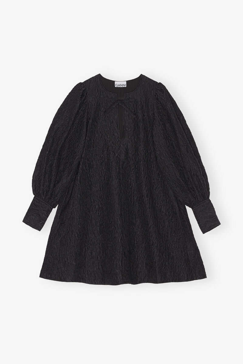 Black Jacquard Organza Mini Dress, Polyamide, in colour Black - 1 - GANNI