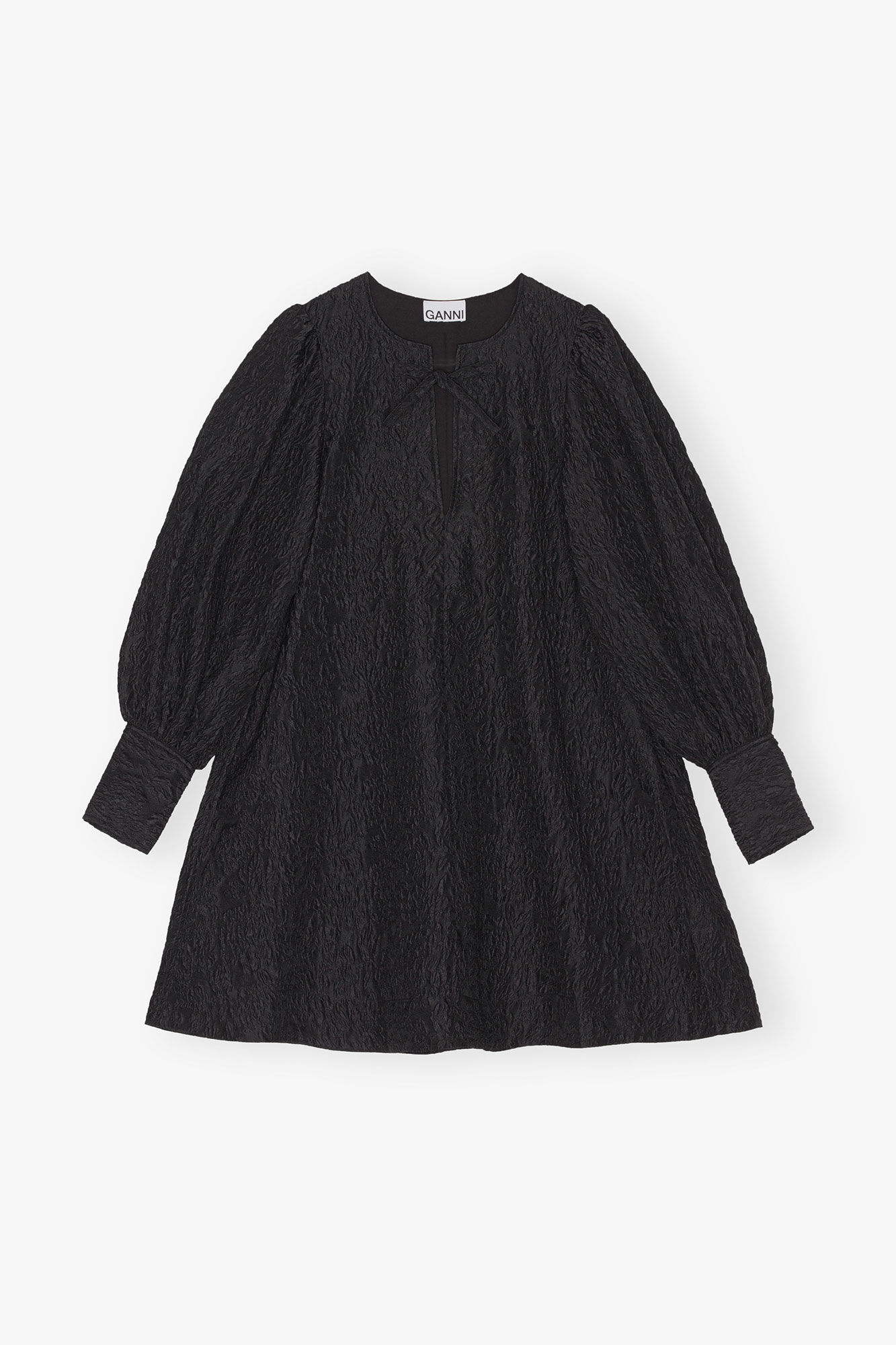 Black Jacquard Organza Mini Dress, Polyamide, in colour Black - 1 - GANNI