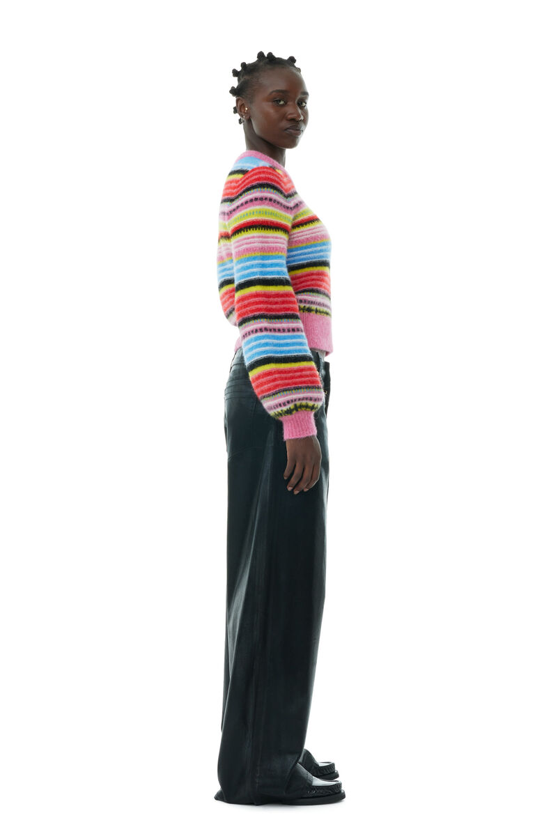 Striped Soft Wool O-neck-genser, Alpaca, in colour Multicolour - 3 - GANNI