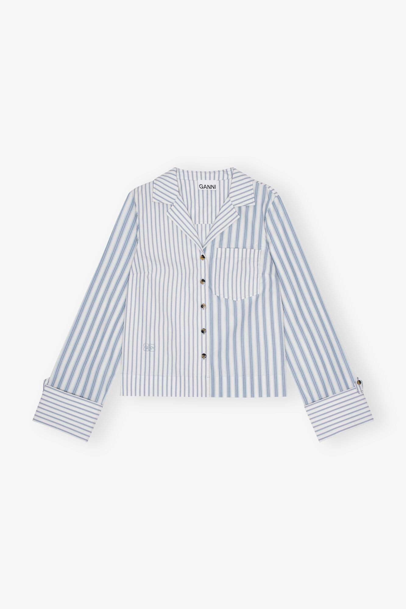 Blue Stripe Cotton Shirt, Cotton, in colour Egret - 1 - GANNI