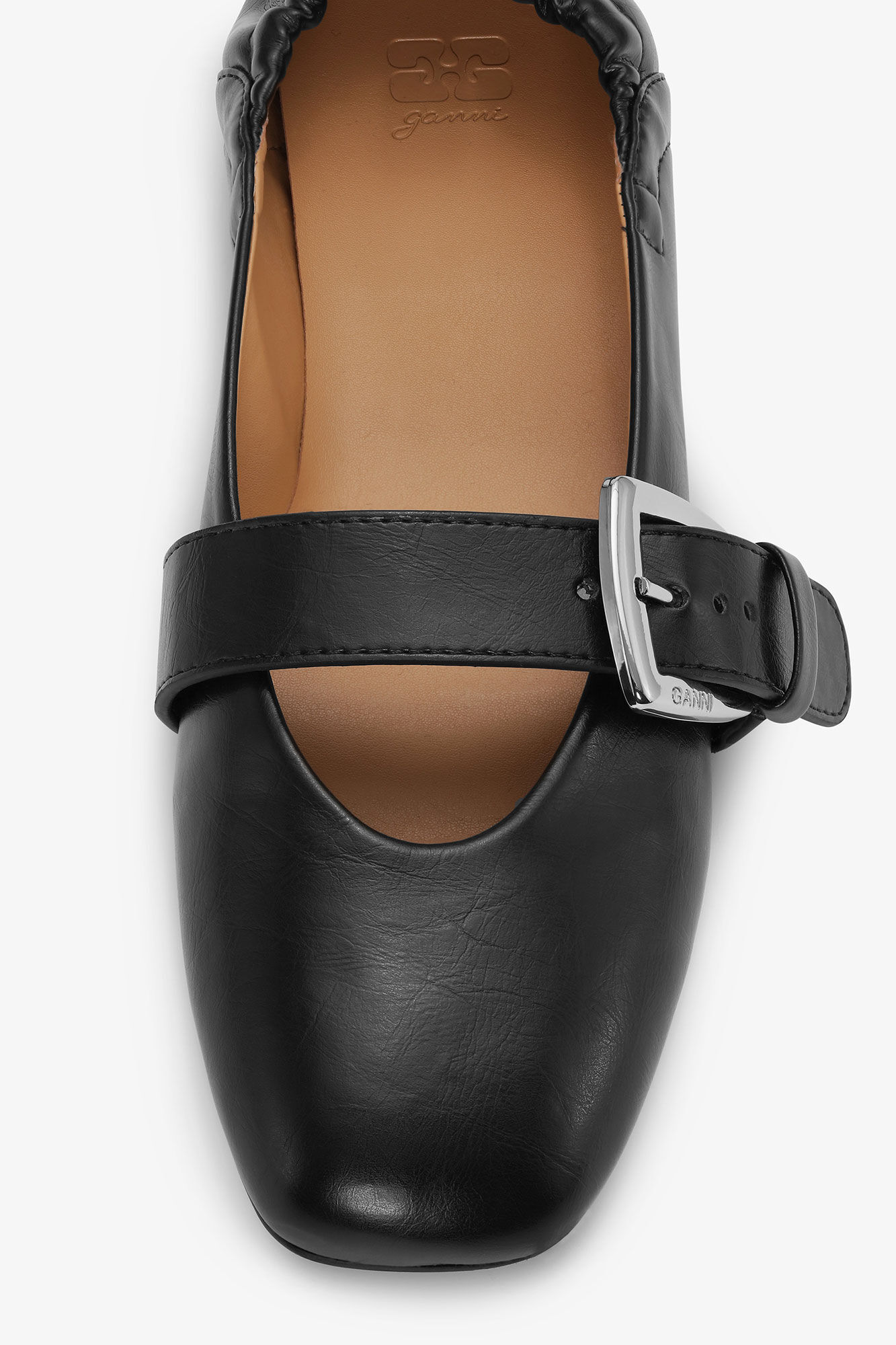 Schwarze Ballerinas mit Schnallenriemen, Cotton, in colour Black - 4 - GANNI