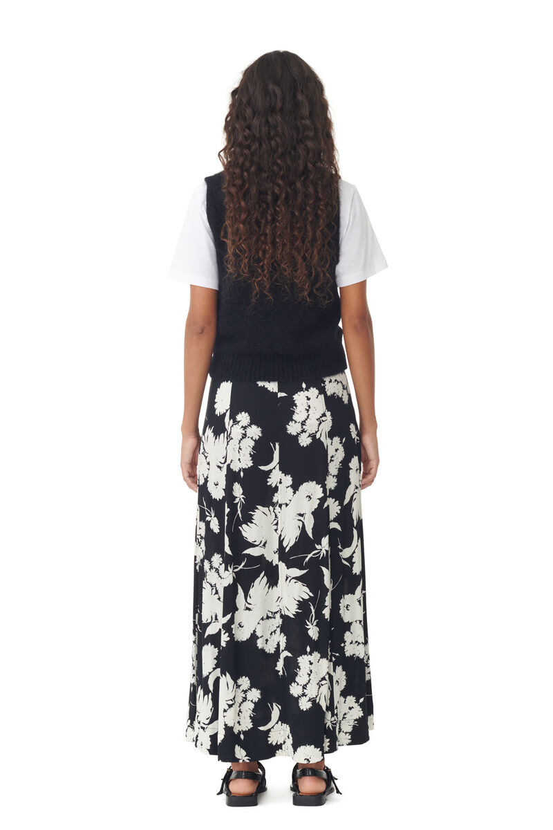 Printed Crepe Long Skirt, LENZING™ ECOVERO™, in colour Black - 3 - GANNI