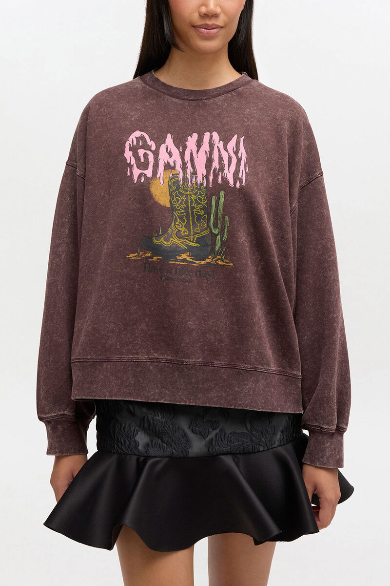 Vintage Wash Sweatshirt, Organic Cotton, in colour Chocolate Plum - 1 - GANNI