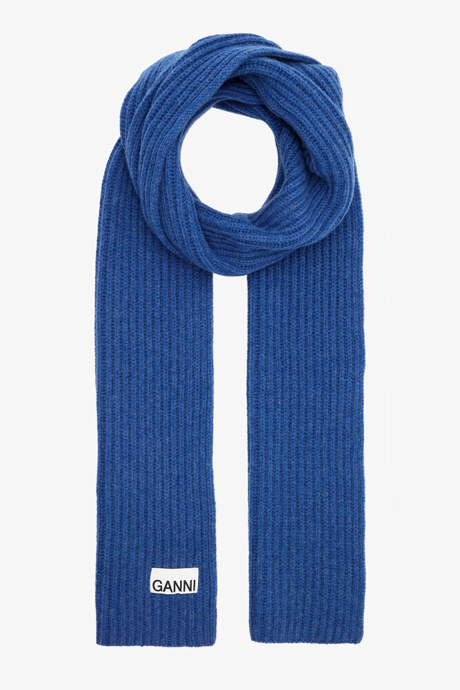 Blue Ribbed Scarf, Nautical Blue