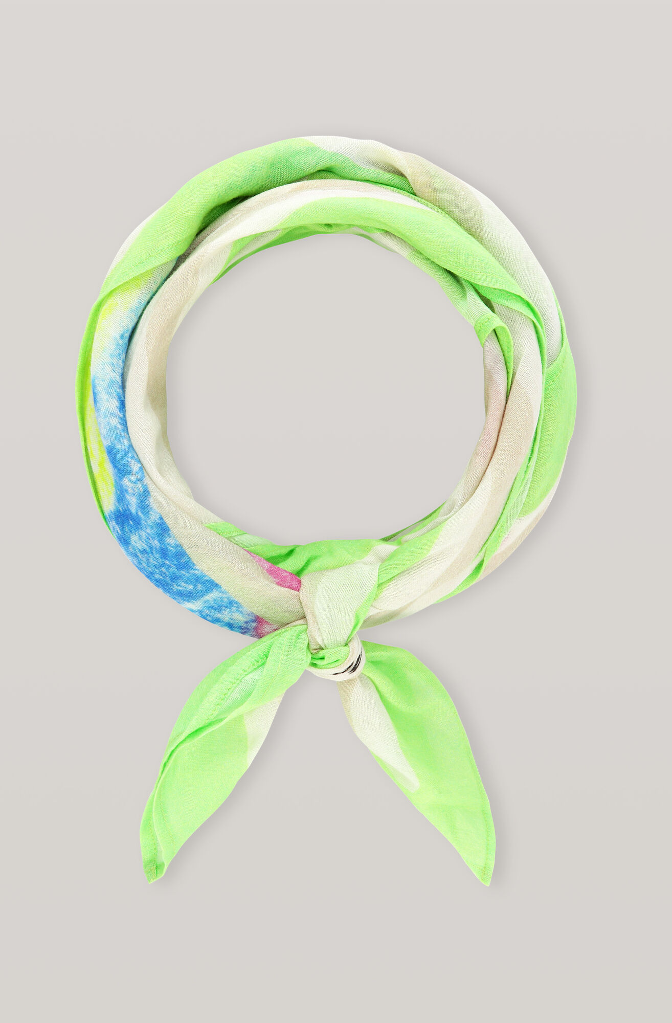 Kvadratisk tørklæde i bomuldsvoile med sommerfuglemønster, Cotton, in colour Egret - 1 - GANNI