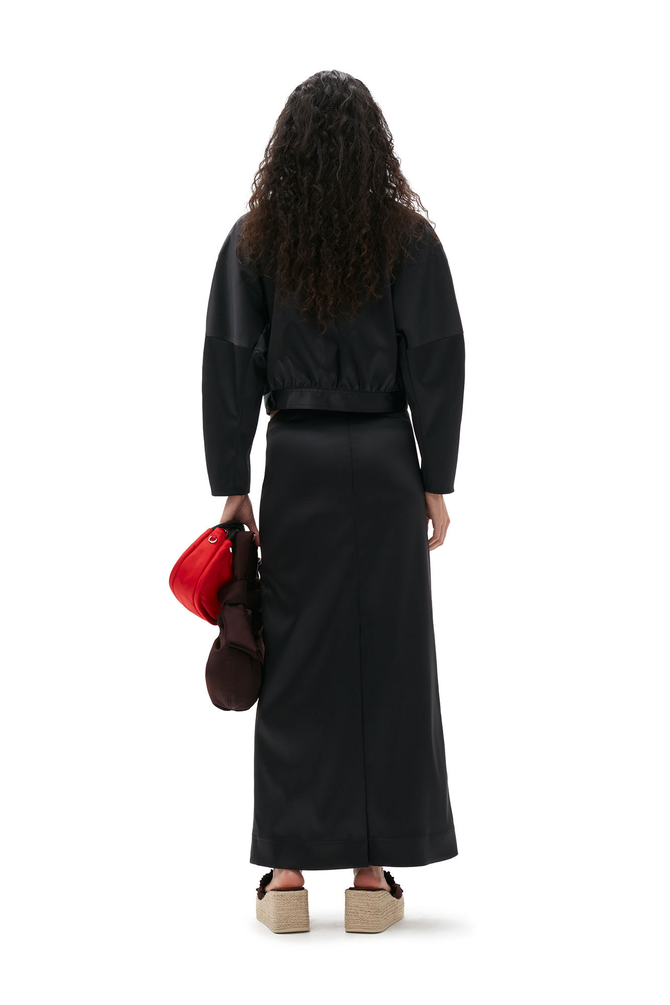 Double Satin Maxi Skirt, Elastane, in colour Black - 2 - GANNI