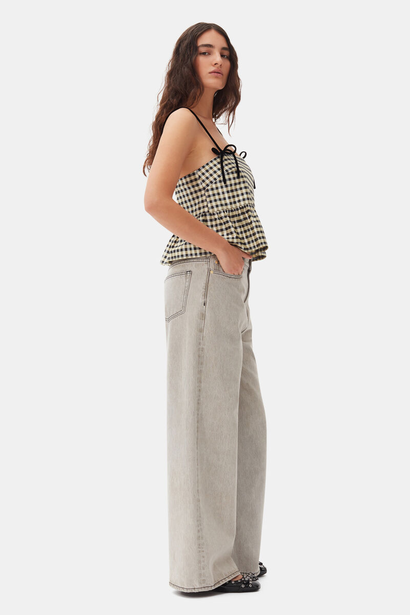 Shiny Check Jacquard Top, Organic Cotton, in colour Lemon Icing - 3 - GANNI