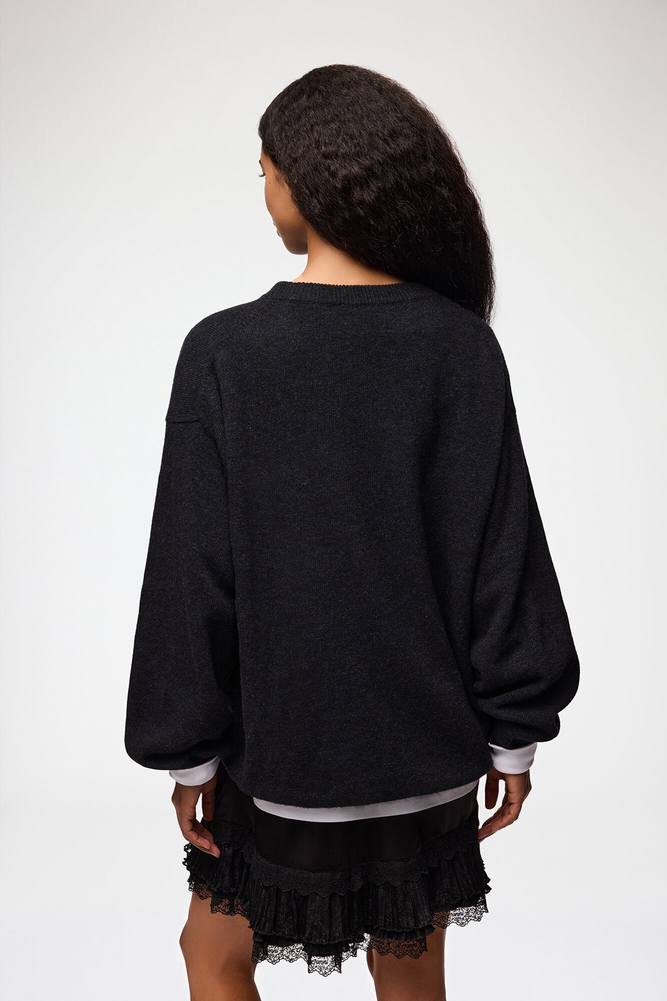 Oversized Jumper with Flowers, Wool, in colour Phantom - 3 - GANNI