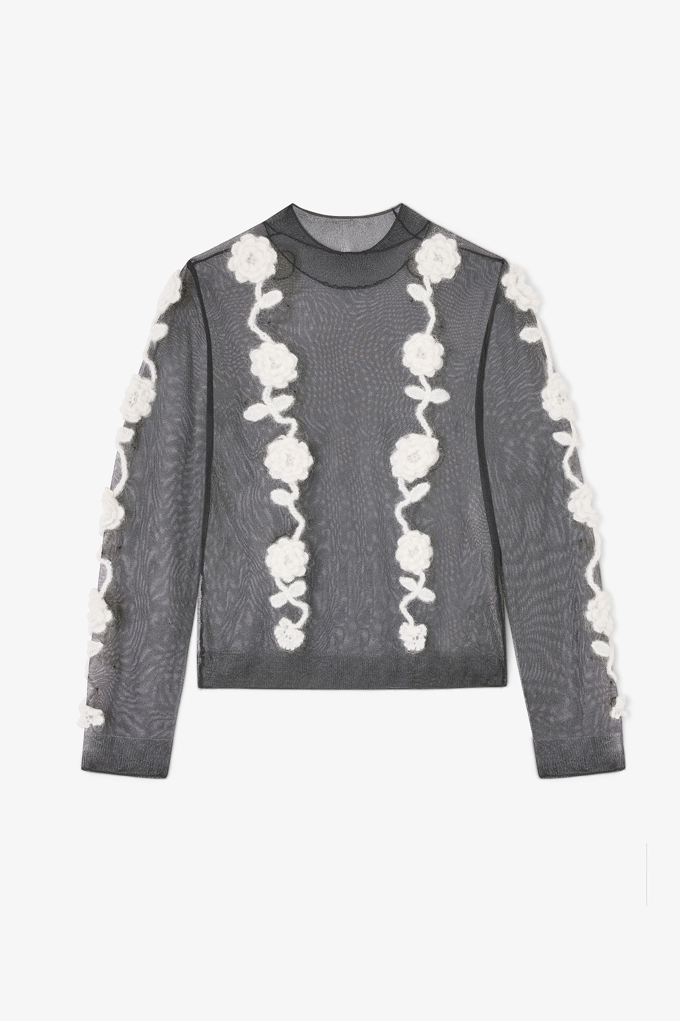 Black Black Flower Crochet Turtleneck | GANNI US