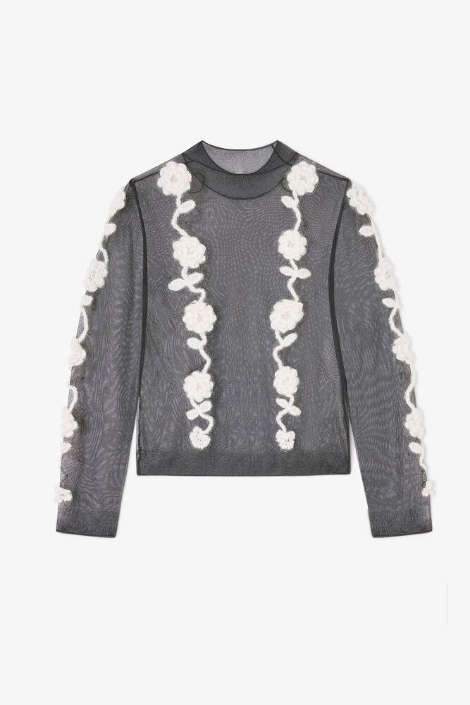 Black Flower Crochet Turtlenck, Black