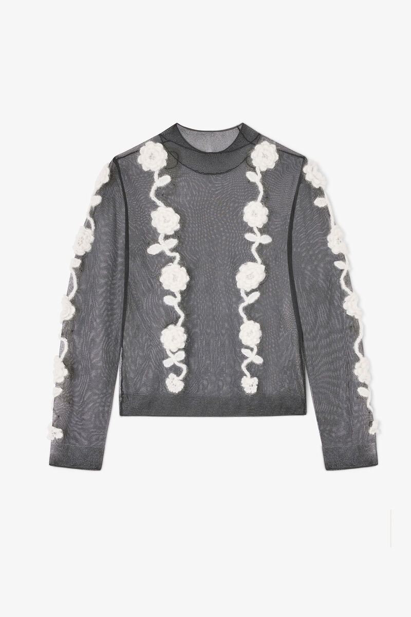 Black Flower Crochet Turtlenck, Mohair, in colour Black - 1 - GANNI