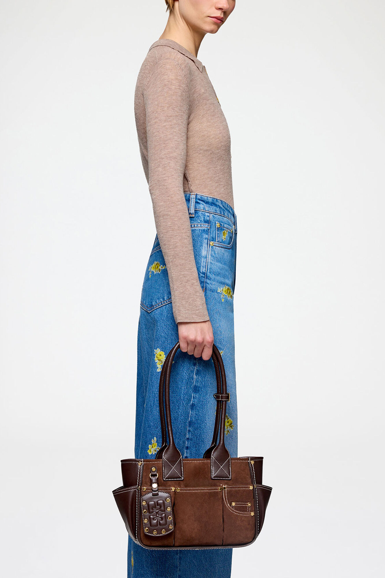 Chicory Coffee Small Posy Bag in Brown Suede | GANNI US