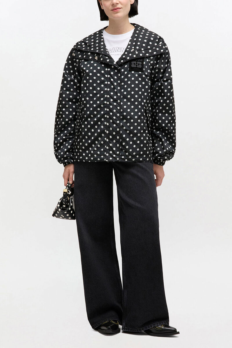 Printed Nylon Jacket, Recycled Polyamide, in colour Black - 1 - GANNI
