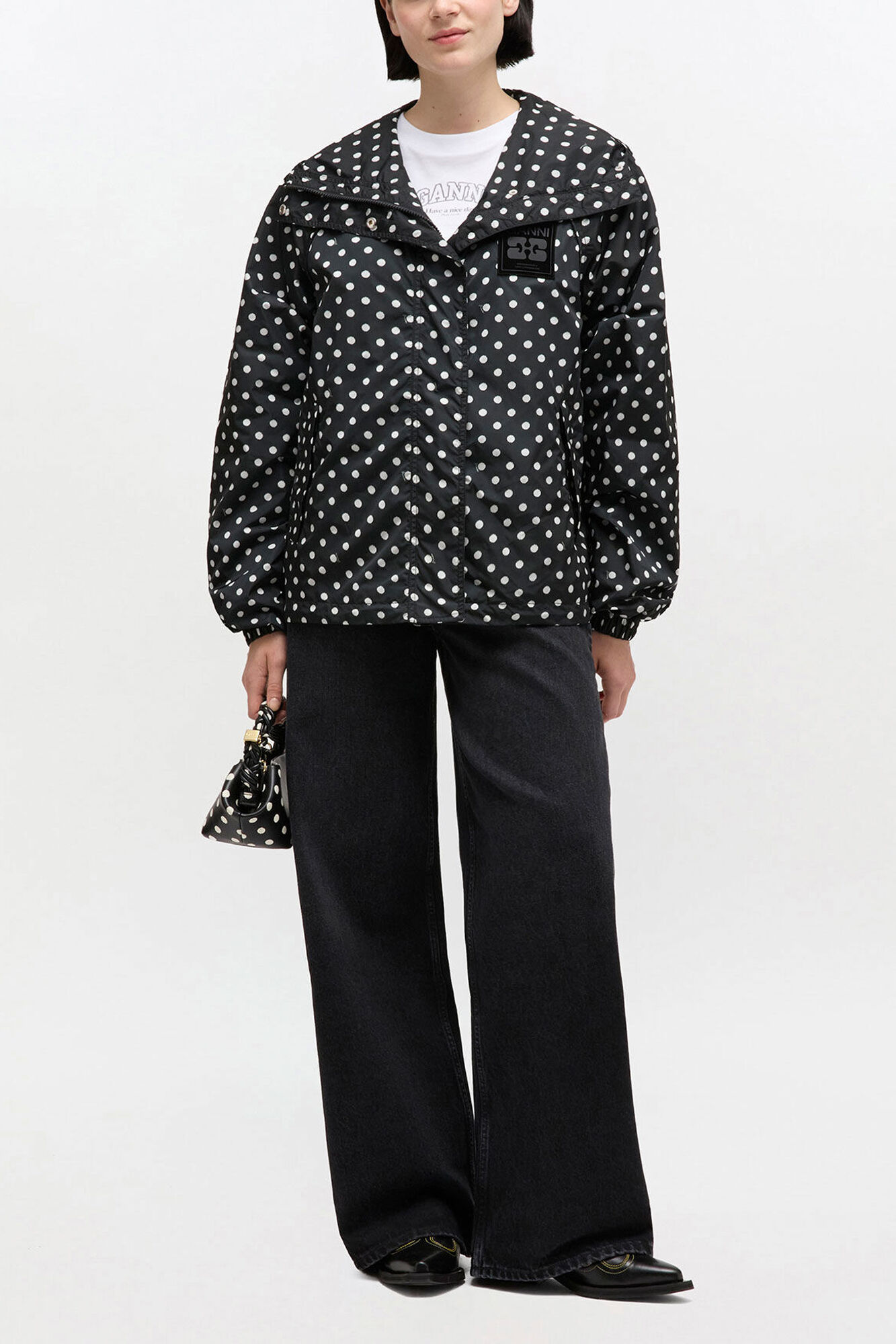 Printed Nylon Jacket, Recycled Polyamide, in colour Black - 1 - GANNI