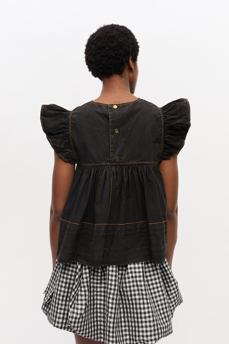 Black Washed Cotton Top, Cotton, in colour Black - 4 - GANNI