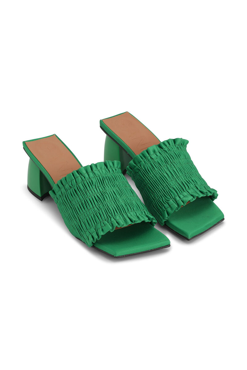Smock Kitten Heel Mules, Polyester, in colour Kelly Green - 3 - GANNI