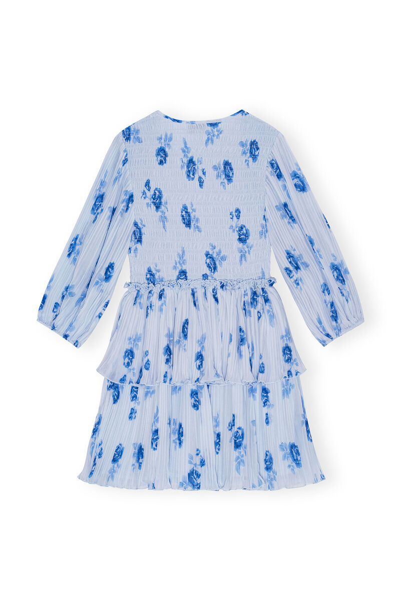 Blue Pleated Georgette Flounce Smock Mini-kjole, Recycled Polyester, in colour Heather - 2 - GANNI